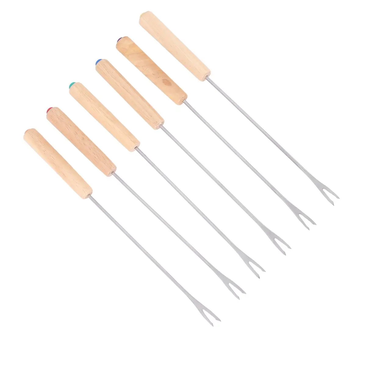 Stainless Steel Color Coding Chocolate Fountain Cheese Fondue Forks with Oak Wood Handle Heat Resistant, Skewers Marshma