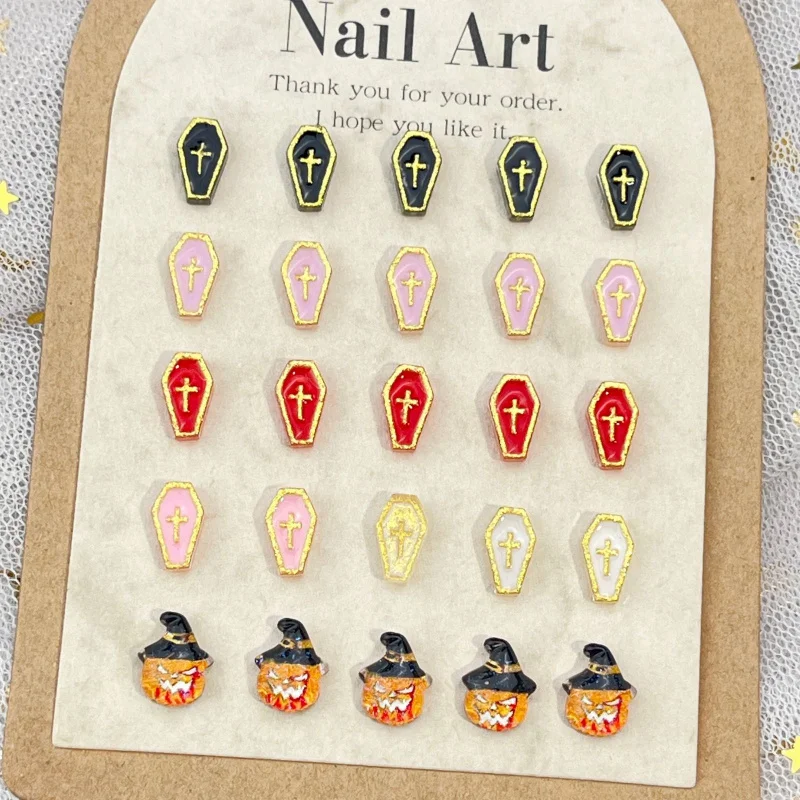 LYLE 20Pcs Spooky Halloween Cartoon Nail Charms Cross Tombstone Pumpkin Ghost 3D Resin Flatback Mixed DIY Decorations Bling Sets