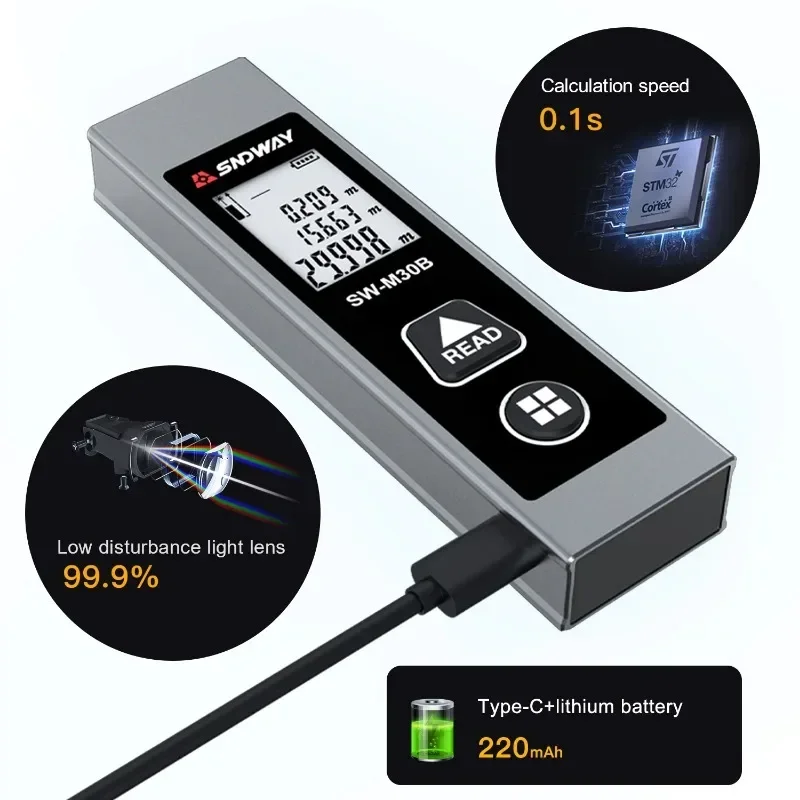 SNDWAY-Mini Medidor de Distância Laser Digital, Trena Laser, fita métrica, Régua, Teste Range Finder, 30m, 40m