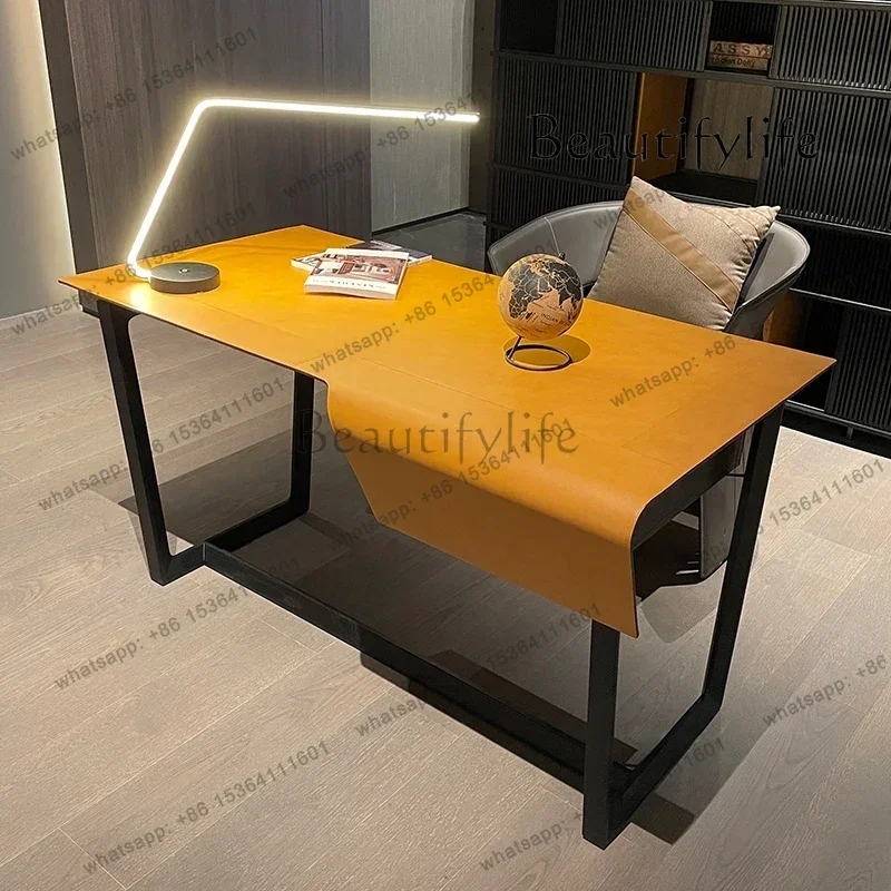yj9 Italian Minimalist Solid Wood Saddle Leather Desk Modern Light Luxury Designer Model Home Computer Desk
