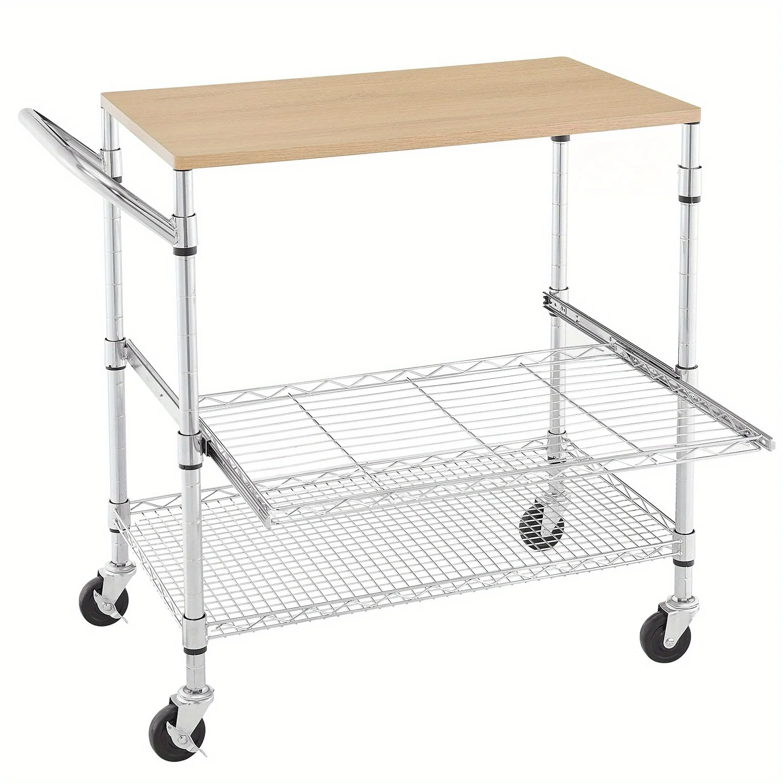 3-Tier Rolling Kitchen Cart with Metal Frame & Wood-Style Tabletop - Mobile Kitchen Island Cart with 4 Caster Wheels
