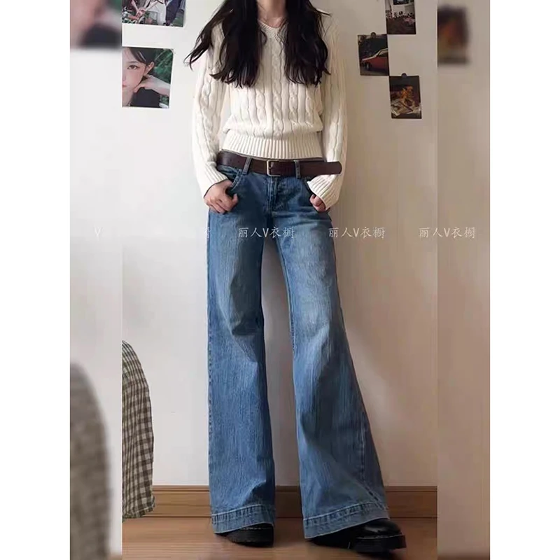 YIBASHU Herfst Vrouwen Vintage Oud Geld Baggy Flare Jean Japanse Y2K Streetwear Denim Broek Grunge Bell-Bottom High Street Korea
