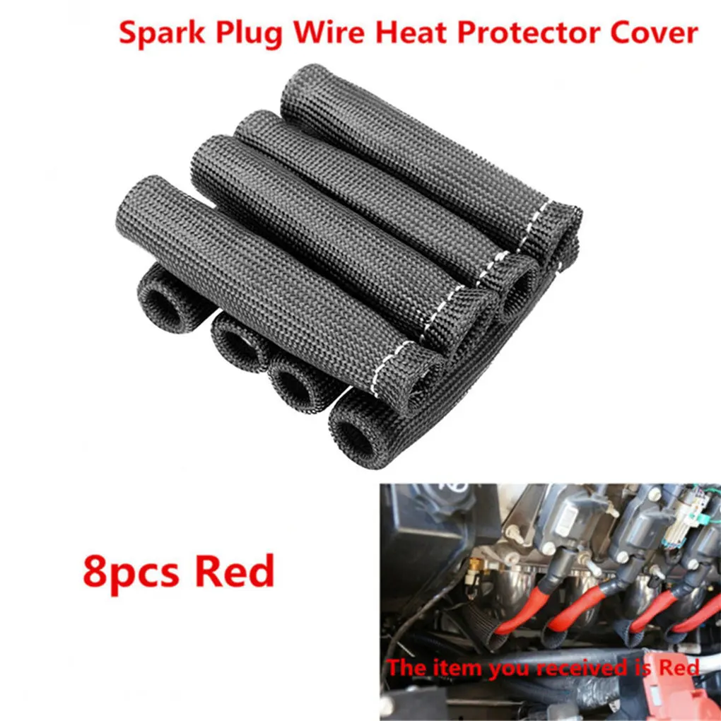 8Pcs/Set Spark Plug Wire Boots 1200˚F Heat Shield Protector Sleeve Car Cord Heat Shield Thermal Cover Fiberglass Insulator