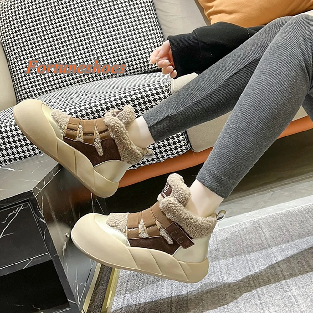 

Hook&loop Height Increasing Boots Round Toe Mid Calf Solid Women Patchwork Boots 2025 Newest Autumn/winter Fashion Casual Boots