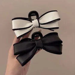 2023 Simple Black White Striped Bow-knot Hairgrips Clip for Girls Trendy Knot Hair Clamps Ponytail Holder Hairclaws Wholesale