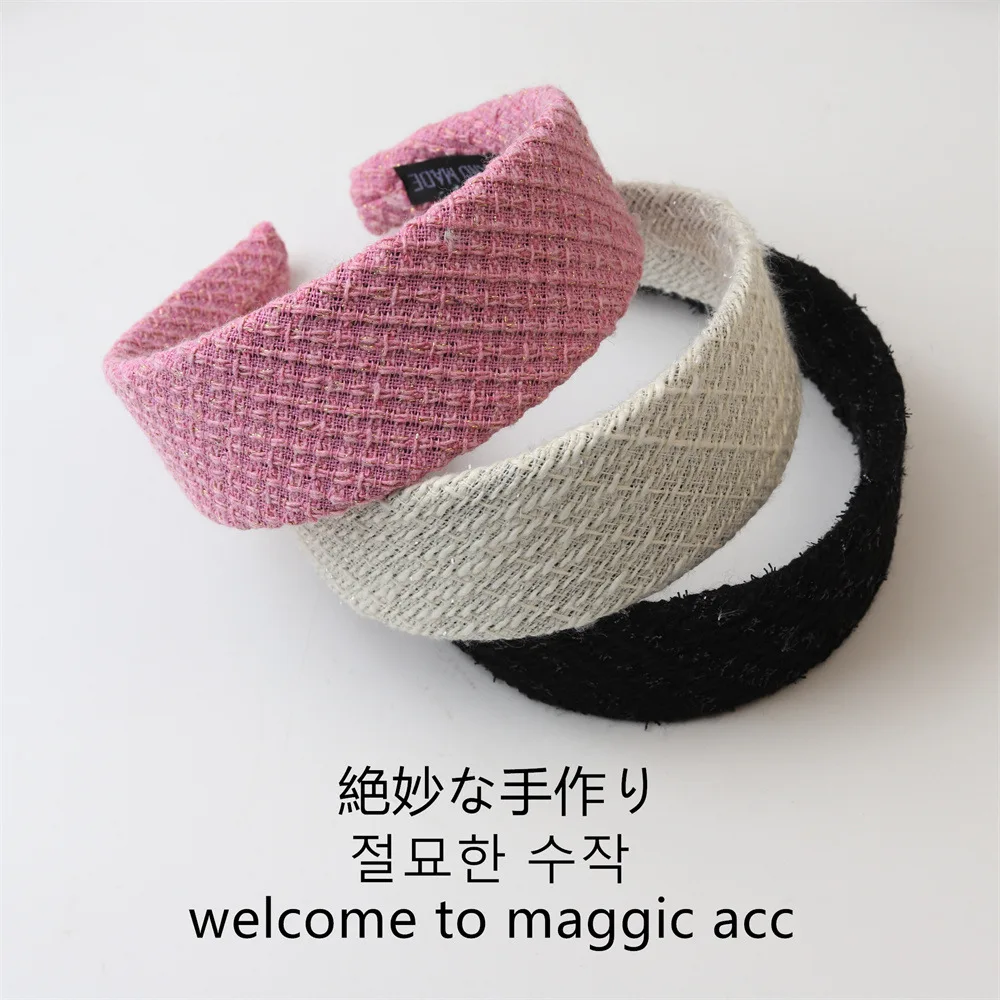 

Pink braided wide edge headband French style small fragrance gold wire pressed hair headband hair accessory for women