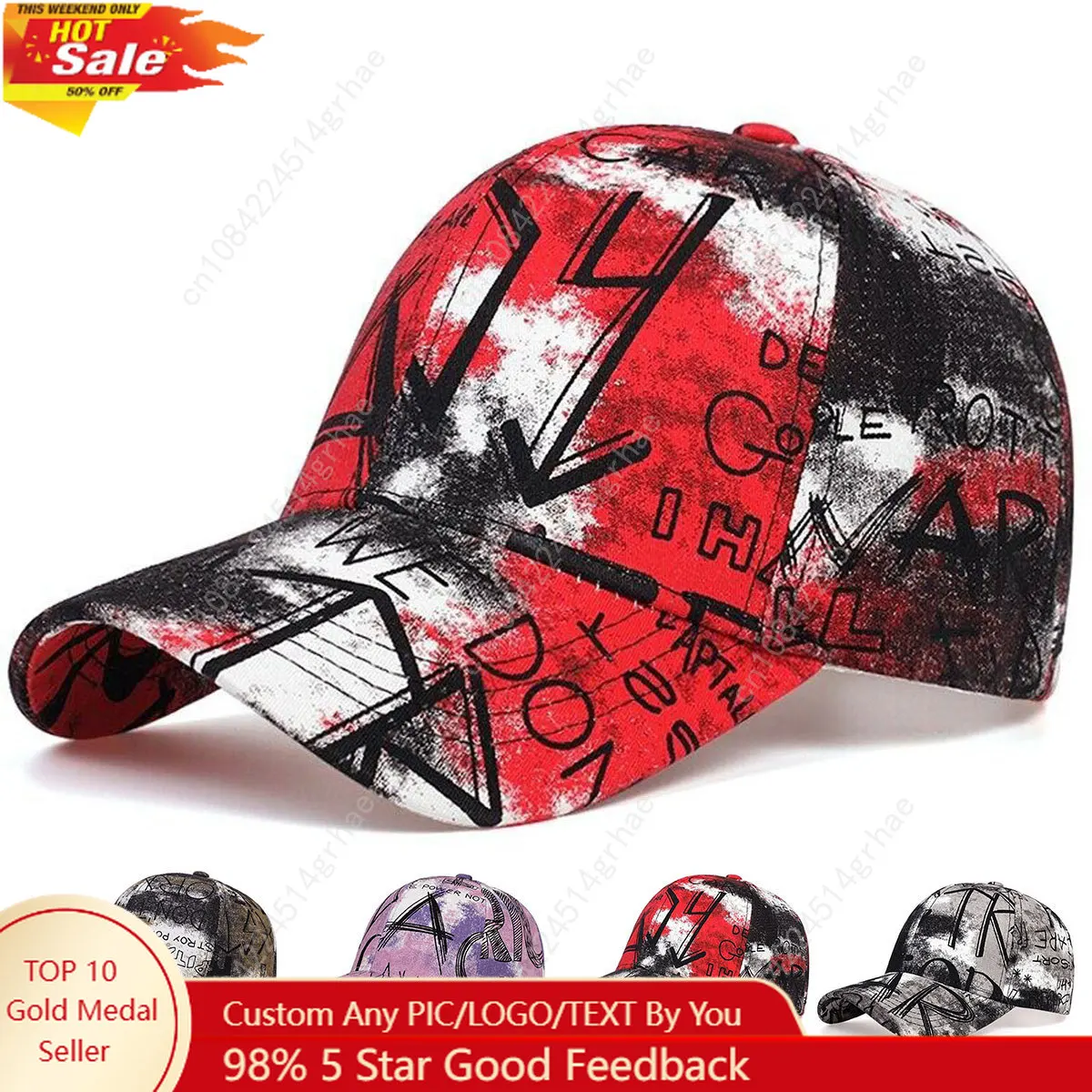 

Unisex Letter Graffiti Printing Tie Dye Baseball Caps Spring and Autumn Outdoor Adjustable Casual Hats Sunscreen Hat
