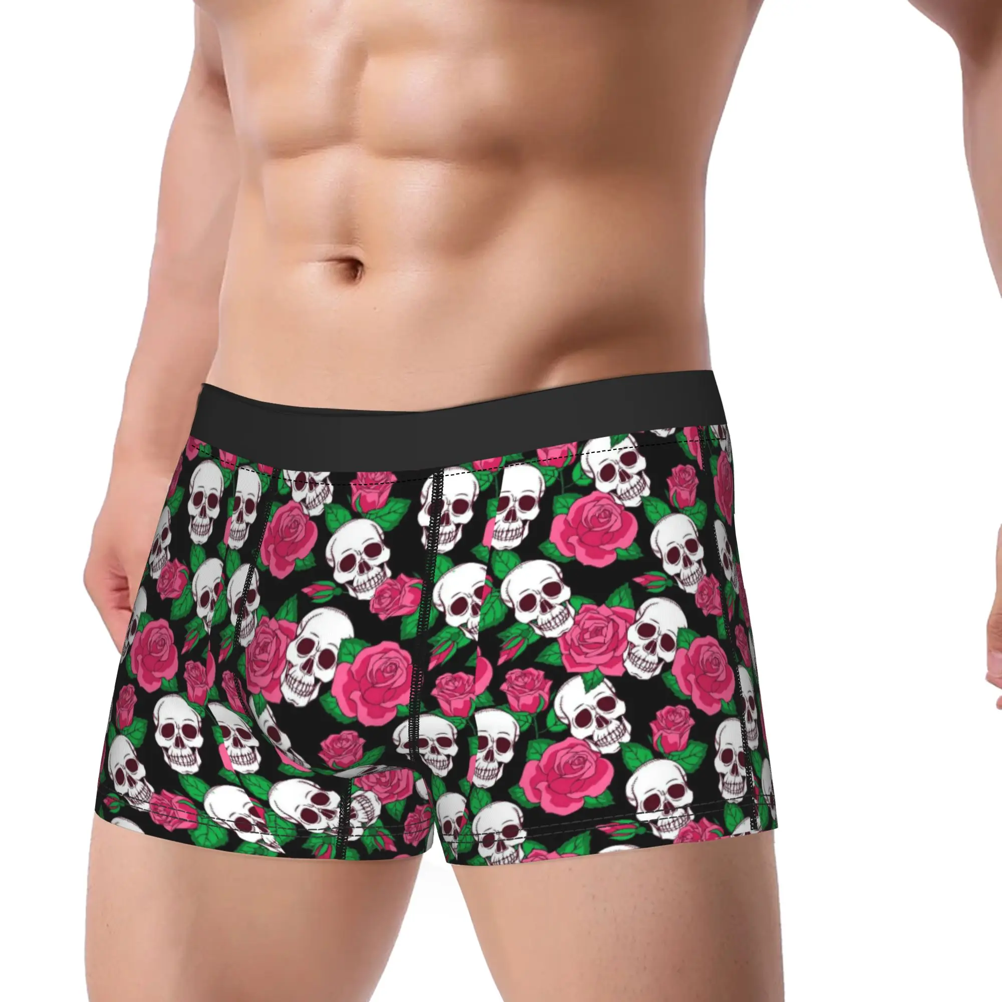 Pink Rose Floral Texture Underwear  Men's Underpants Custom Elastic Trunk Quality Boxer Brief Big Size 2XL