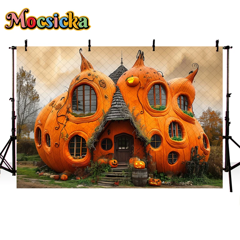 Mocsicka Pumpkin House Backdrop Kids Baby Birthday Cake Smash Props Adult Child Photography Decor Autumn Harvest Farm Background