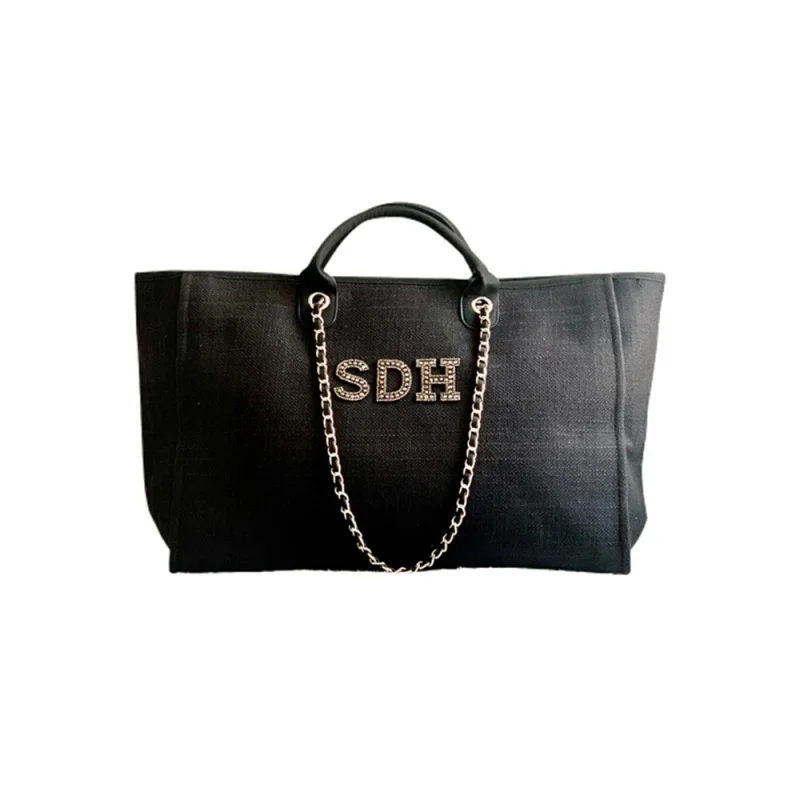 Personalized Black Tote Bag Bride Tote Pearl Letters Honeymoon Bag Mother\'s day Gifts for Her Birthday Bridal Shower Gift