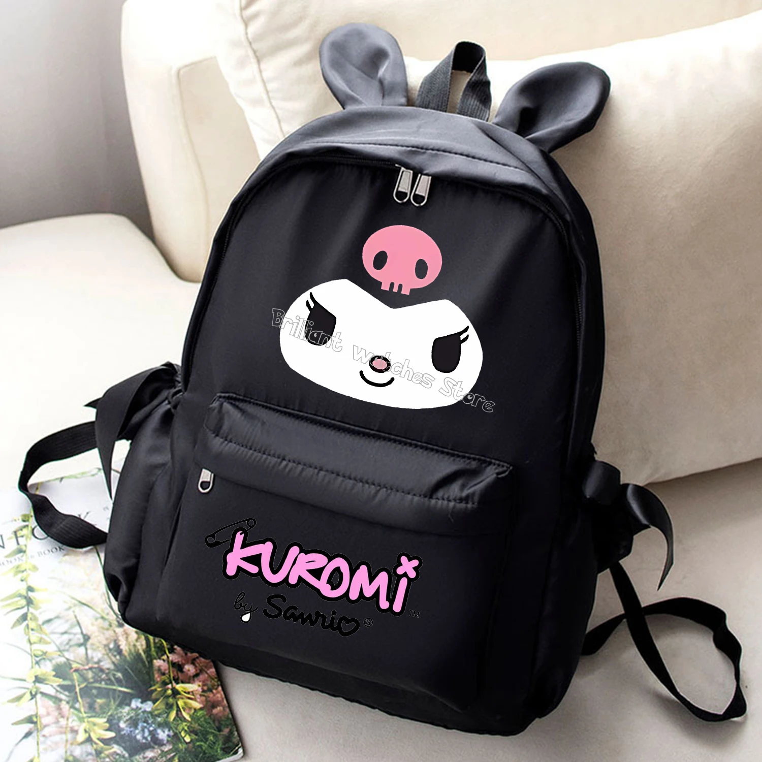 Kuromi nowy plecak Cute Cartoon ucho królika tornister dla dzieci Sanrio figurka czarny plecak studenta torby o dużej pojemności prezent dla dzieci