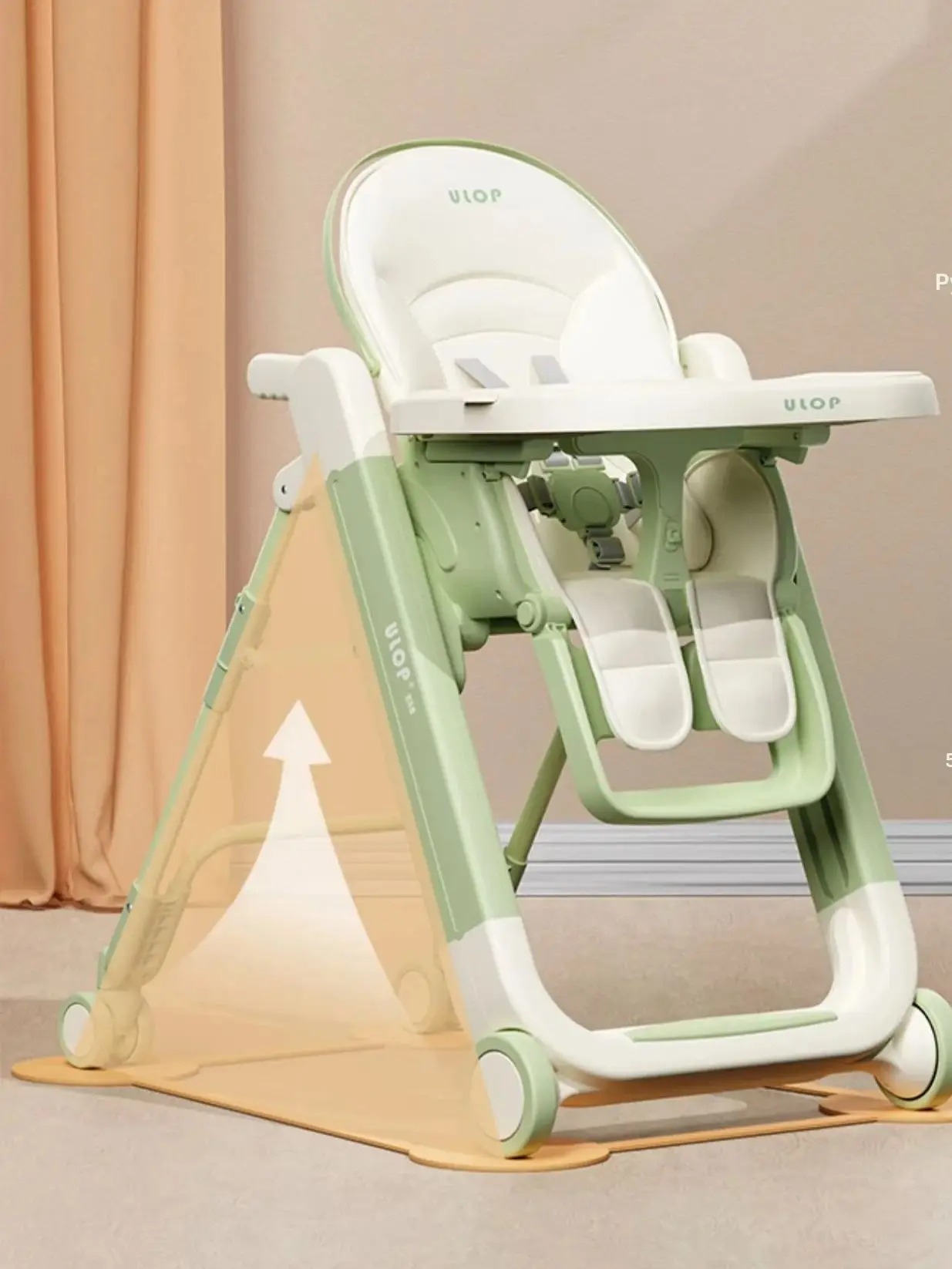 كرسي مرتفع للأطفال متعدد الوظائف قابل للتعديل وقابل للطي ومحمول لتغذية الرضع مع ارتفاع 8 سرعات
