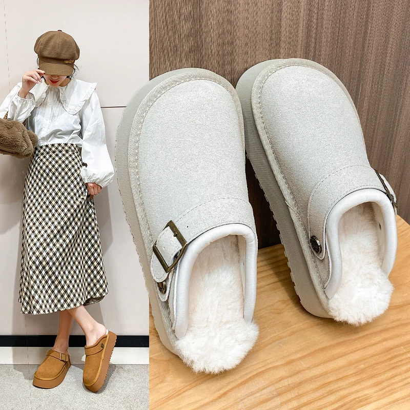 Thick Bottom Bao Head with Velvet Warm Waterproof Table Outside The Home To Wear Fashion All Comfortable Non-slip Slippers Woman