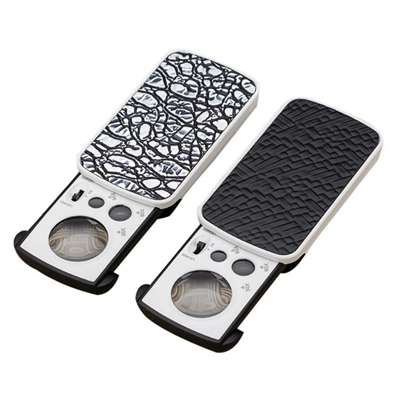 2 قطعة 30 مرة 60 مرة 90 مرة الشريحة خارج المجوهرات عدسة مكبرة مع مصباح LED مجوهرات قابلة للطي عدسة مكبرة دائم