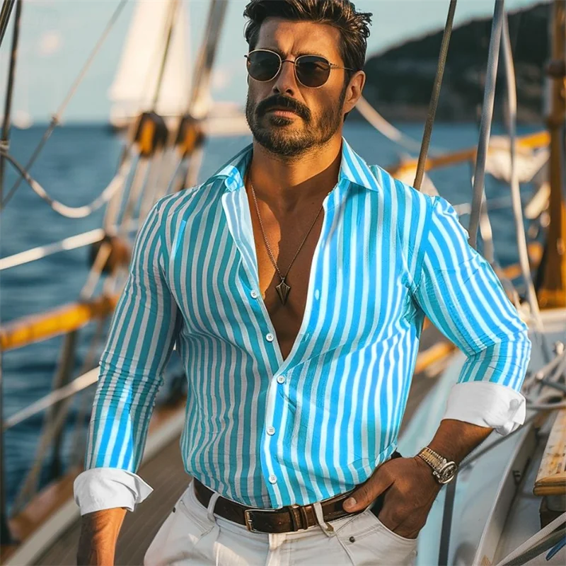 Chemise imprimée en ligne 3D pour hommes décontractés à la mode, printemps quotidien formel et été revers à manches longues 11 couleurs XS-6XL