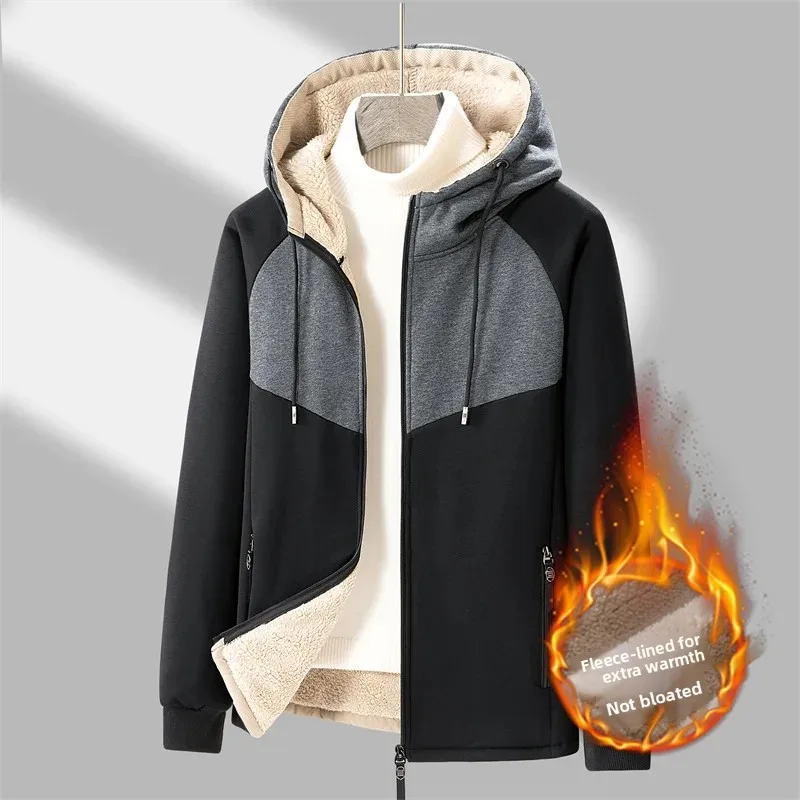 

Men's Lamb Wool Sports Cardigan with Thick Fleece Hooded Fashionable Outdoor Sports Cycling Warm Jacket
