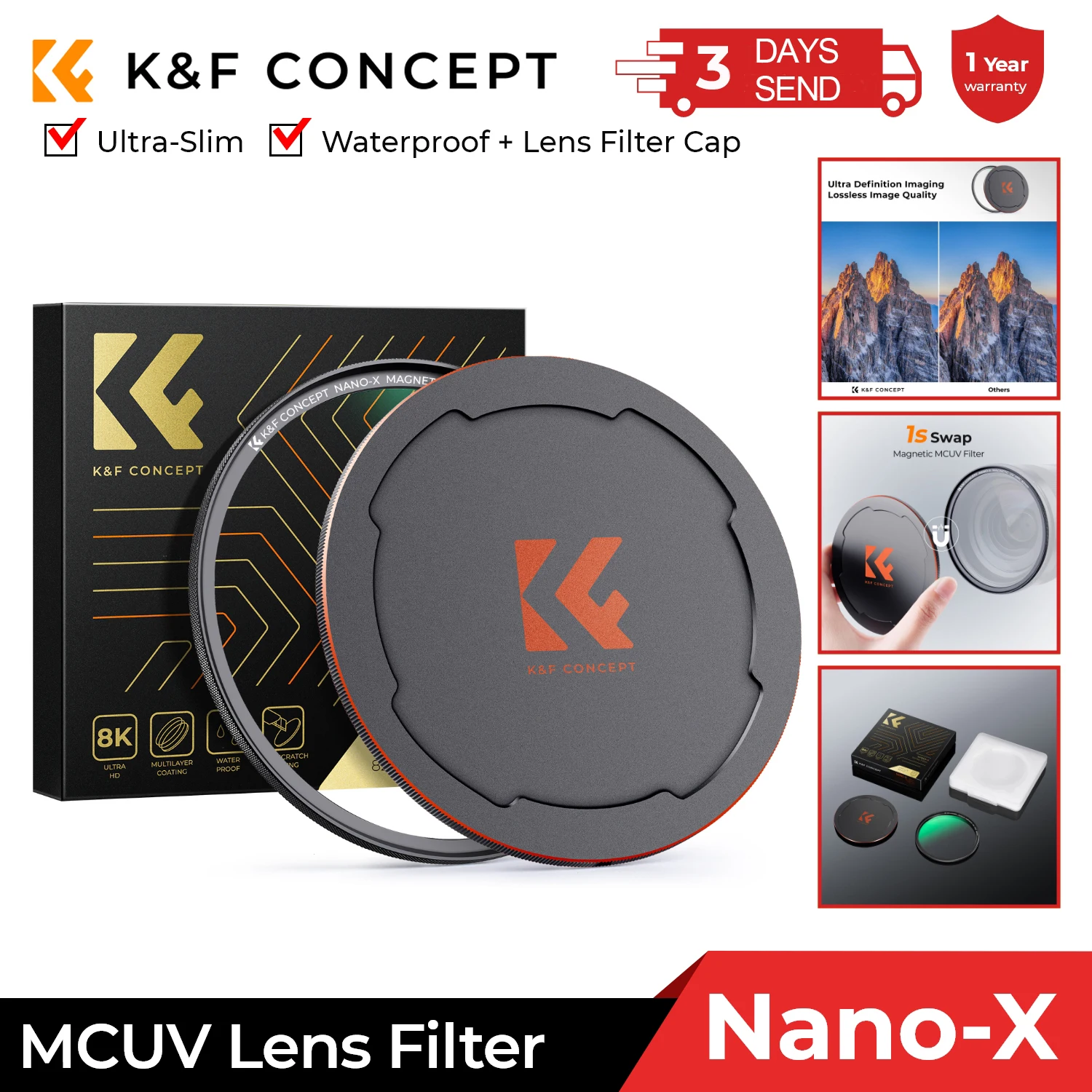 K&F Concept 49mm-82mm Magnetic MCUV Filter Waterproof Green Film With Metal Cover Nano-X Series 58mm 62mm 67mm 72mm 77mm 82mm