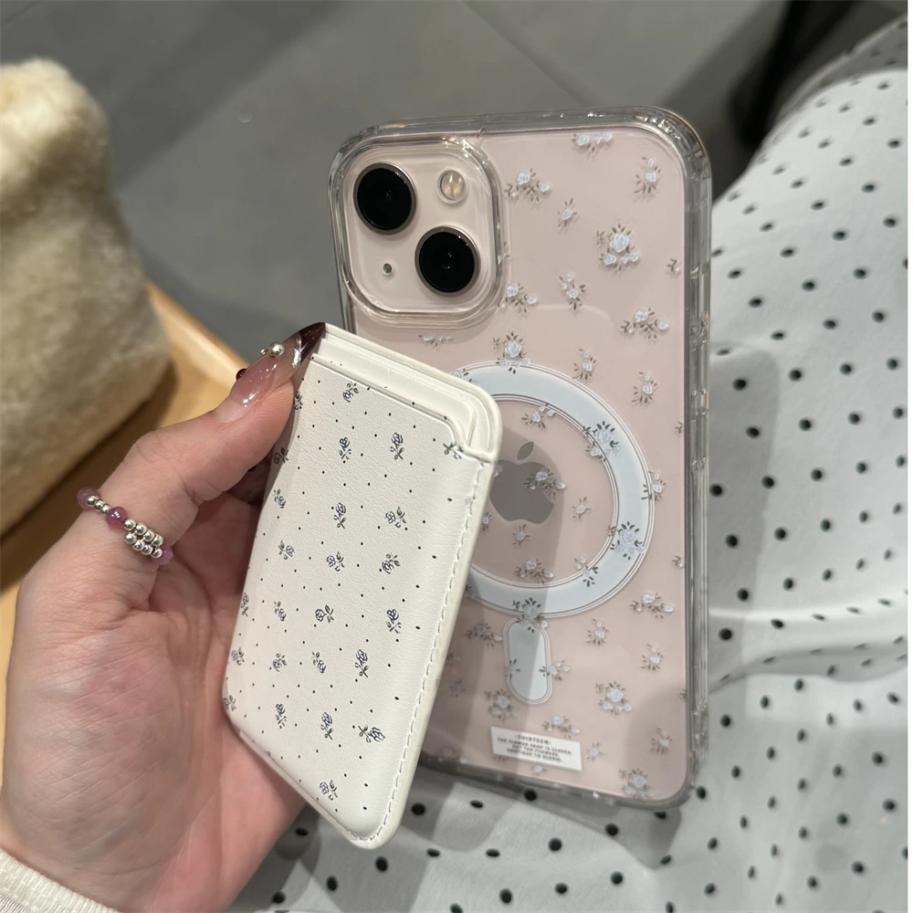 Korean Clear Floral For Magsafe Wireless Charge Phone Case For iPhone 16 15 14 13 12 11 Pro Max Xr Xs Max Cases Accessorie Cover