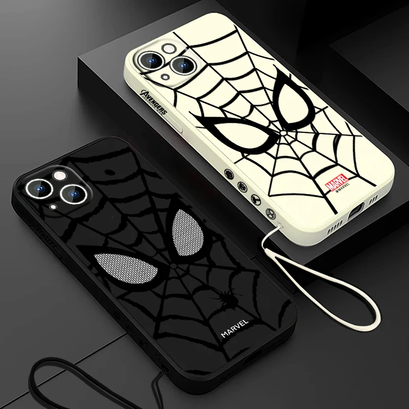 Marvel Spider-Man Phone Case For Apple iPhone 15 14 13 12 11 Pro Max Plus 8 7 SE Liquid Left Rope Capa Cover