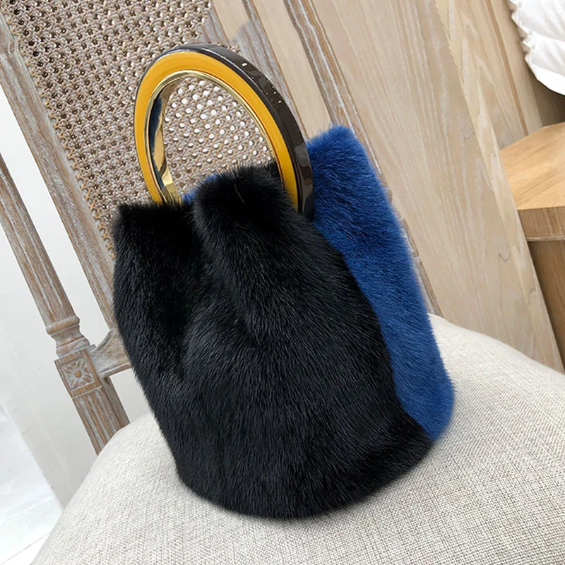 Women\'s Handbags Trend 2024 Real Fur Mink Bag Party Clutch Shoulder Bag Women Crossbody Bags Clutch Evening Bag Female Fur Bags