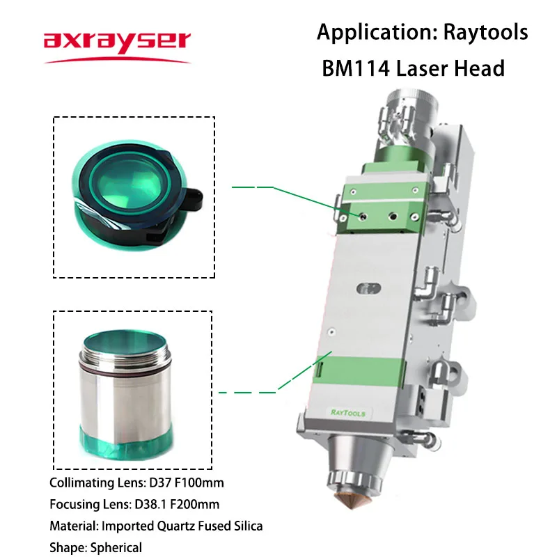 Raytools BM114S Collimating & Focusing Lens D37 F100 & D38.1 F200mm 1064 JGS1 with Lens Holder for Laser Cutting Head BM114 6KW