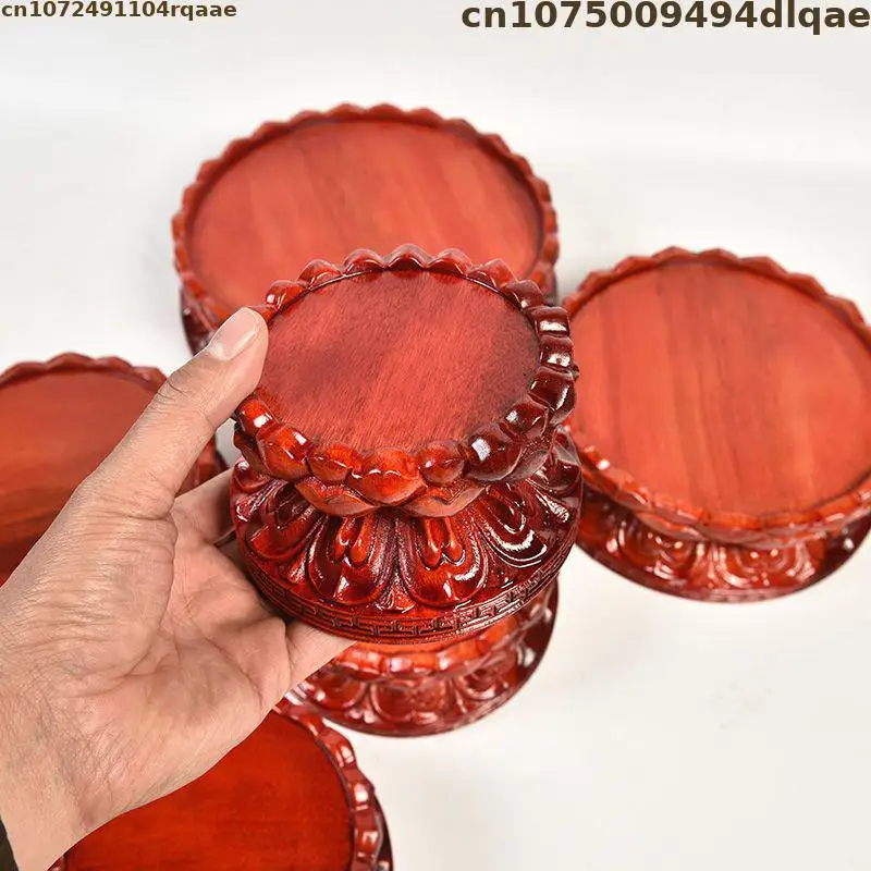 Decorative Wood Display Stand Round Lotus Carved Wooden Base for Buddha, Figurine, Crystal Ball, Home Decoration Altar Decor