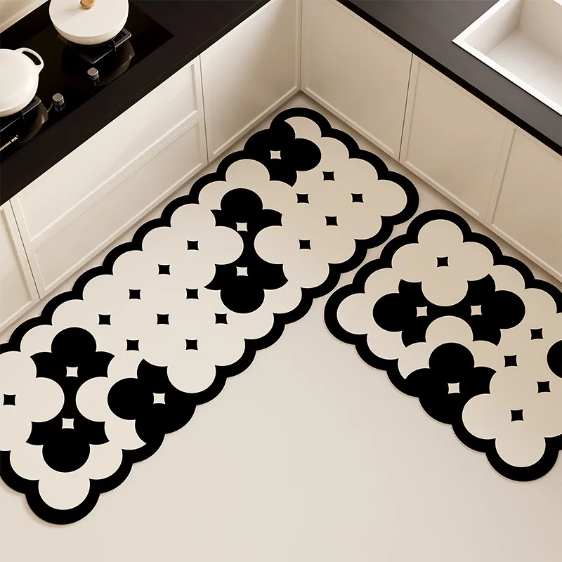 

Kitchen Floor Mats Anti-slip Oil-proof Water-absorbing Carpet Diatom Mud Dirt-resistant Foot Mats Black and White Plaid Rugs 양탄자