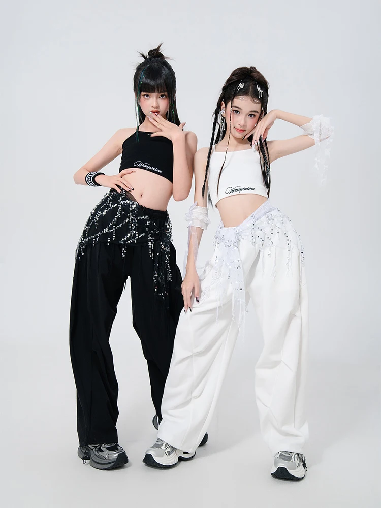 2025 เด็กHip Hop Danceเครื่องแต่งกายสําหรับสาวเสื้อกั๊กกางเกงหลวมStreet Danceเสื้อผ้าแฟชั่นแสดงแจ๊สเต้นรําชุดDQS19714