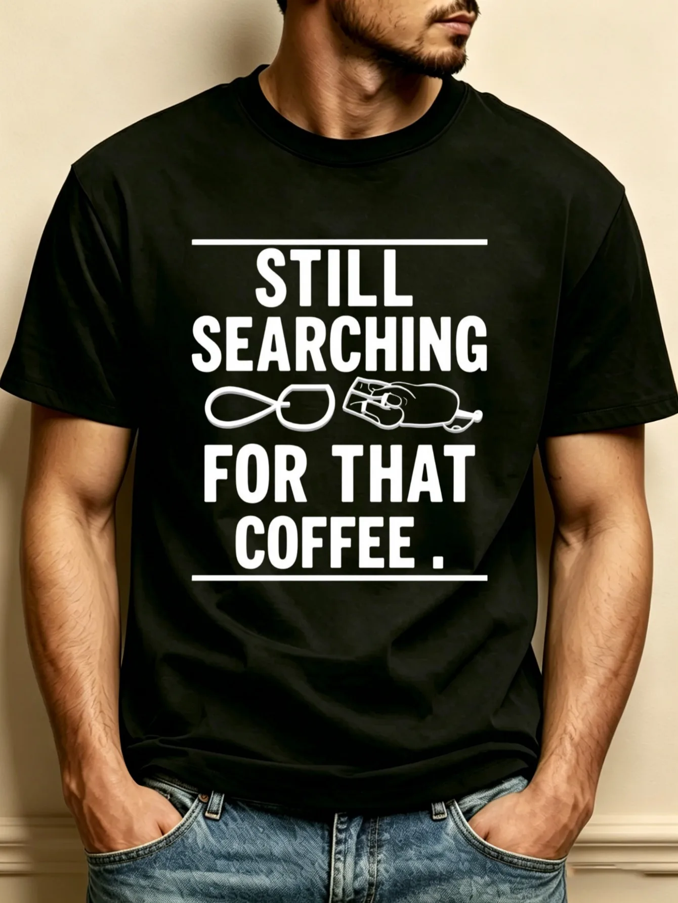 Casual and Humorous Style Men's Round Neck T-Shirt, Loose Fit, Pure and Fashionable, Versatile, Soft and Comfortable Fabric, Suitable for Daily Wear and as a Gift. Coffee Enthusiast Theme, Ideal for Spring and Autumn Wear. Ideal Gift for Coffee Enthusiasts and Friends during Coffee-Themed Events