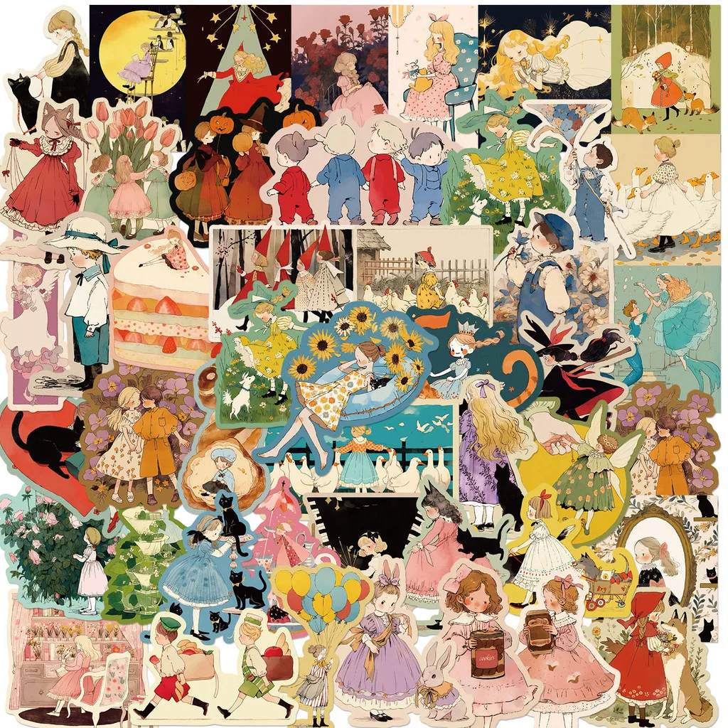 

50-Piece Set No Duplicates: Cute & Whimsical Cartoon Fairy Tale Girl Series Stickers - DIY Decor for Luggage, Laptops, Backpack
