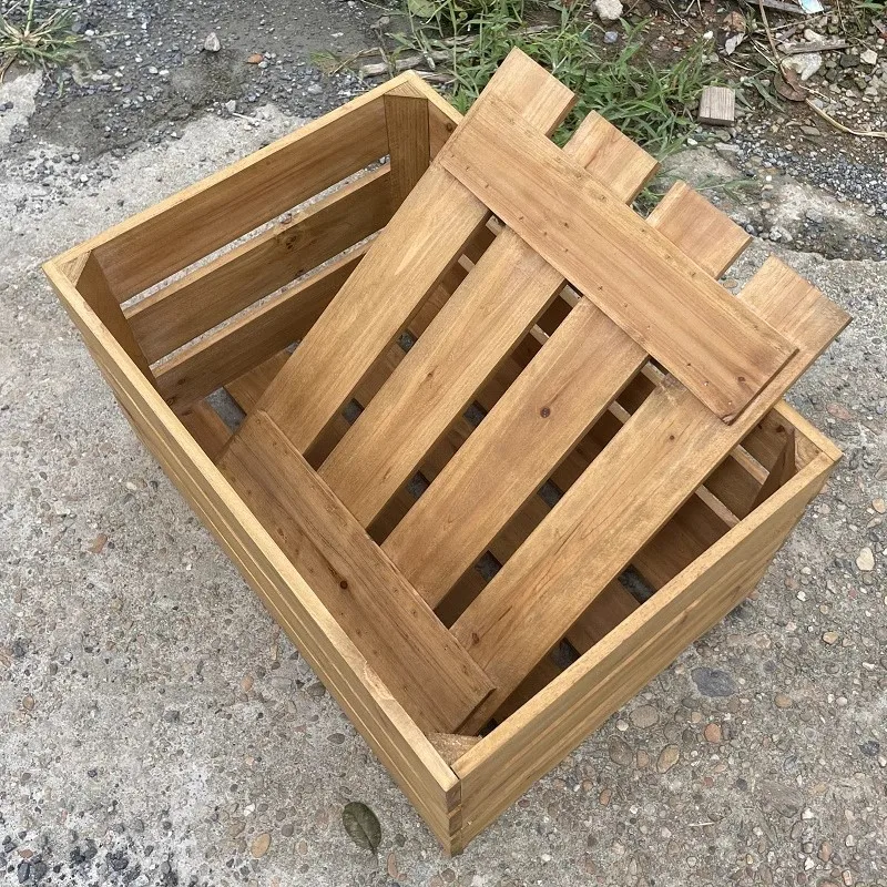 Farmhouse Handmade Rustic Wooden Slat Crate with Lid