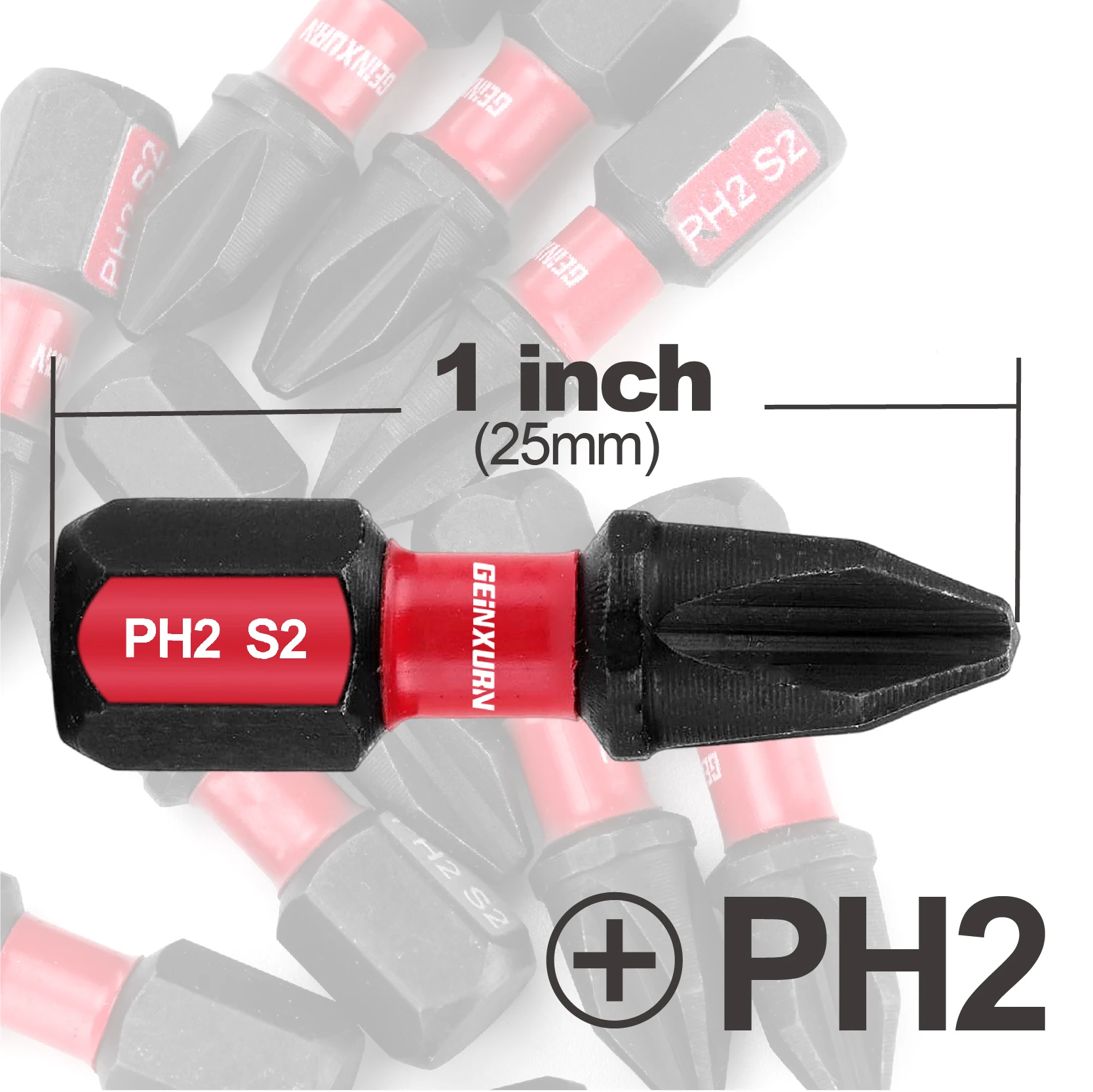 Geinxurn  1Inches #2 Phillips Impact Screwdriver Bit , S2 Alloy Steel PH2 Power Screwdriver Bit Set