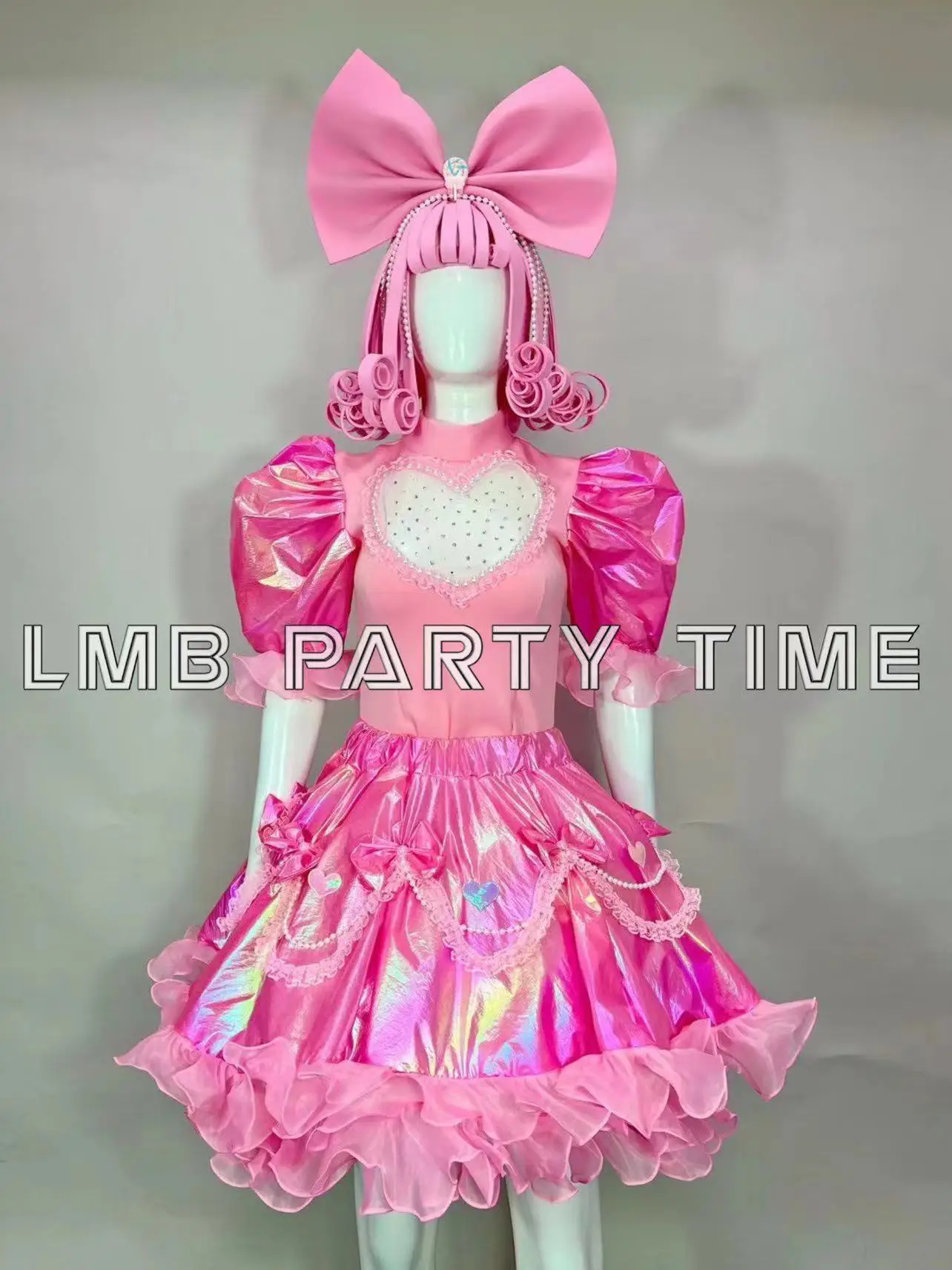 Roze Pofmouw Bodysuit Tutu Jurk Headress Mooie Cosplay Kostuum Volwassen Rollenspel Feest Verjaardagsdanseres Zangeres Podiumkleding