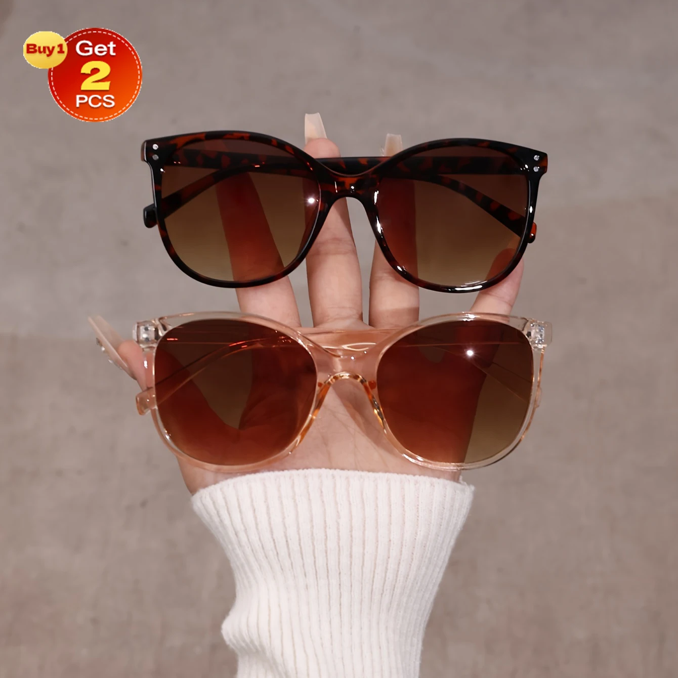 2PCS Plastic Fashion Round Frame Women Sunglasses For Daily Life Men Shades Accessories.