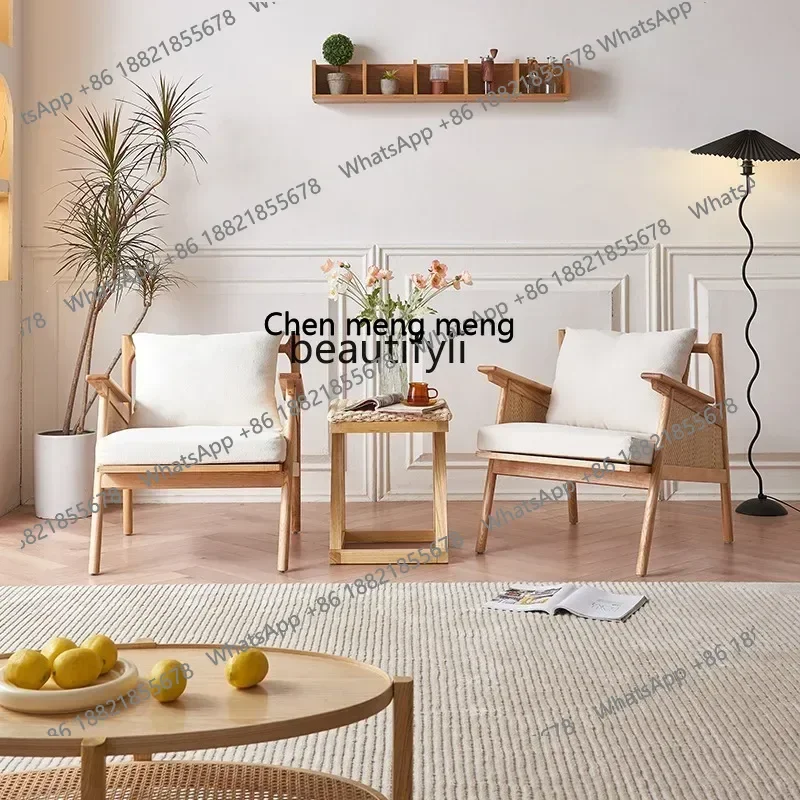 P178 Rattan Solid Wood Sofa Chair Recliner Small Apartment Simple Single Armchair Designer Leisure Charming Rattan Chair