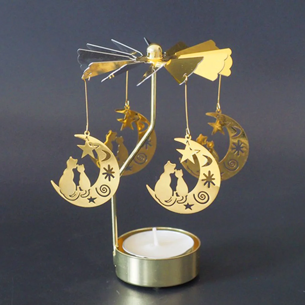 Candlesticks Rotating Romantic Rotation Spinning Carrousel Tea Light Candle Holder Christmas Home Party Wedding Angel