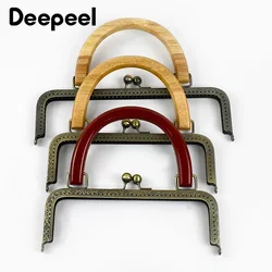 20/25cm Metal Square Kiss Clasp Handles Embossed/Smooth Purse Frames Wooden Handle Bags Brackets Wallet Framework Sewing Crafts