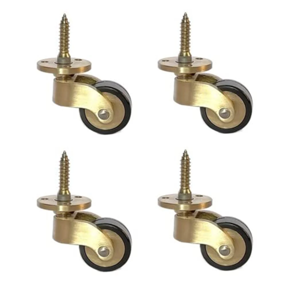 4pcs Furniture Brass Wheel 360° Rotating Casters Silent Bearing Sofa Furniture Tables Foot Roller Heavy Duty Wheel Hardware