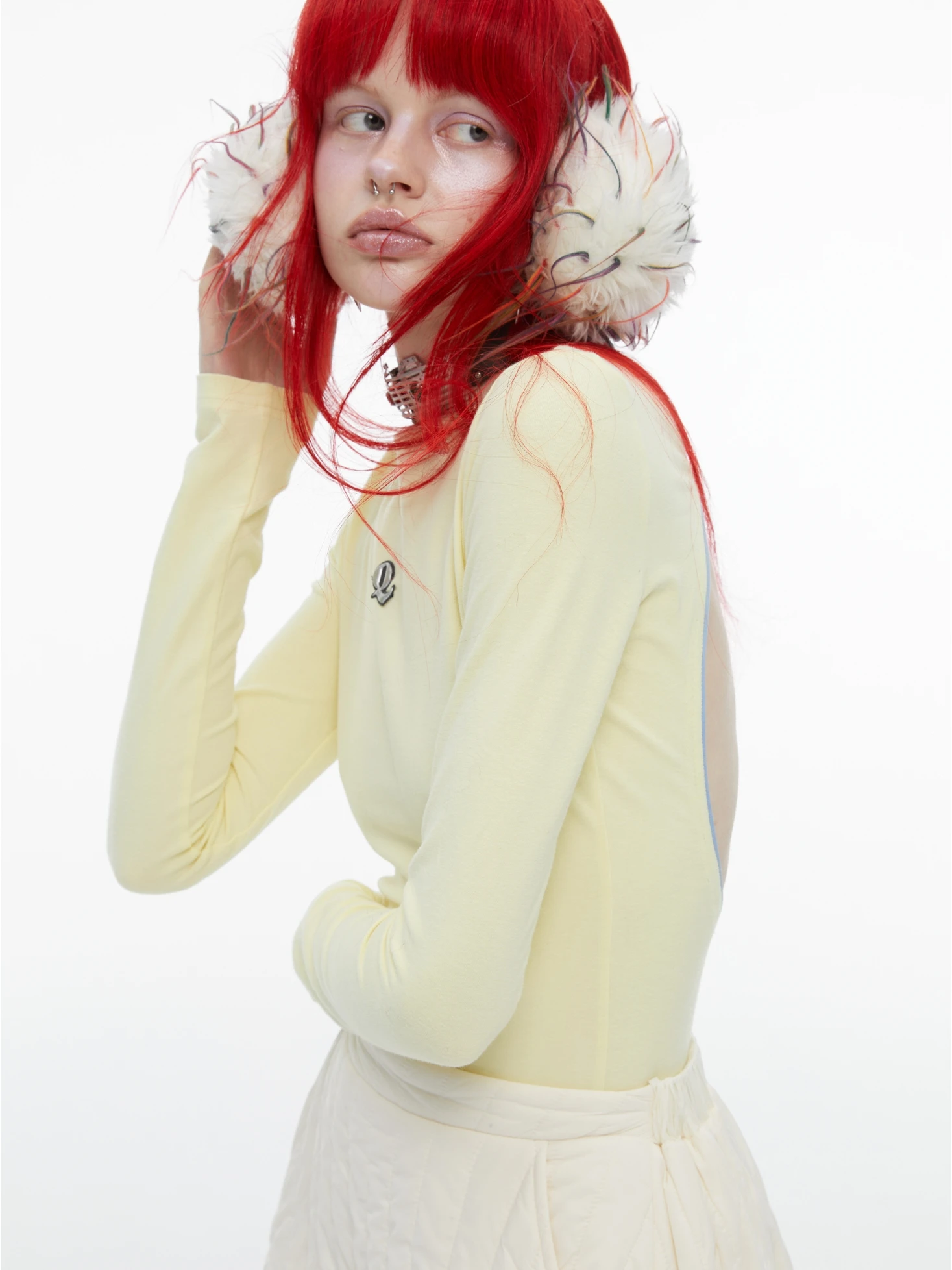 

Футболка QSC Original Design из чистого хлопка, с одним открытым плечом, бело-желтая, контрастная, с длинным рукавом, базовая, для ношения под одеждой