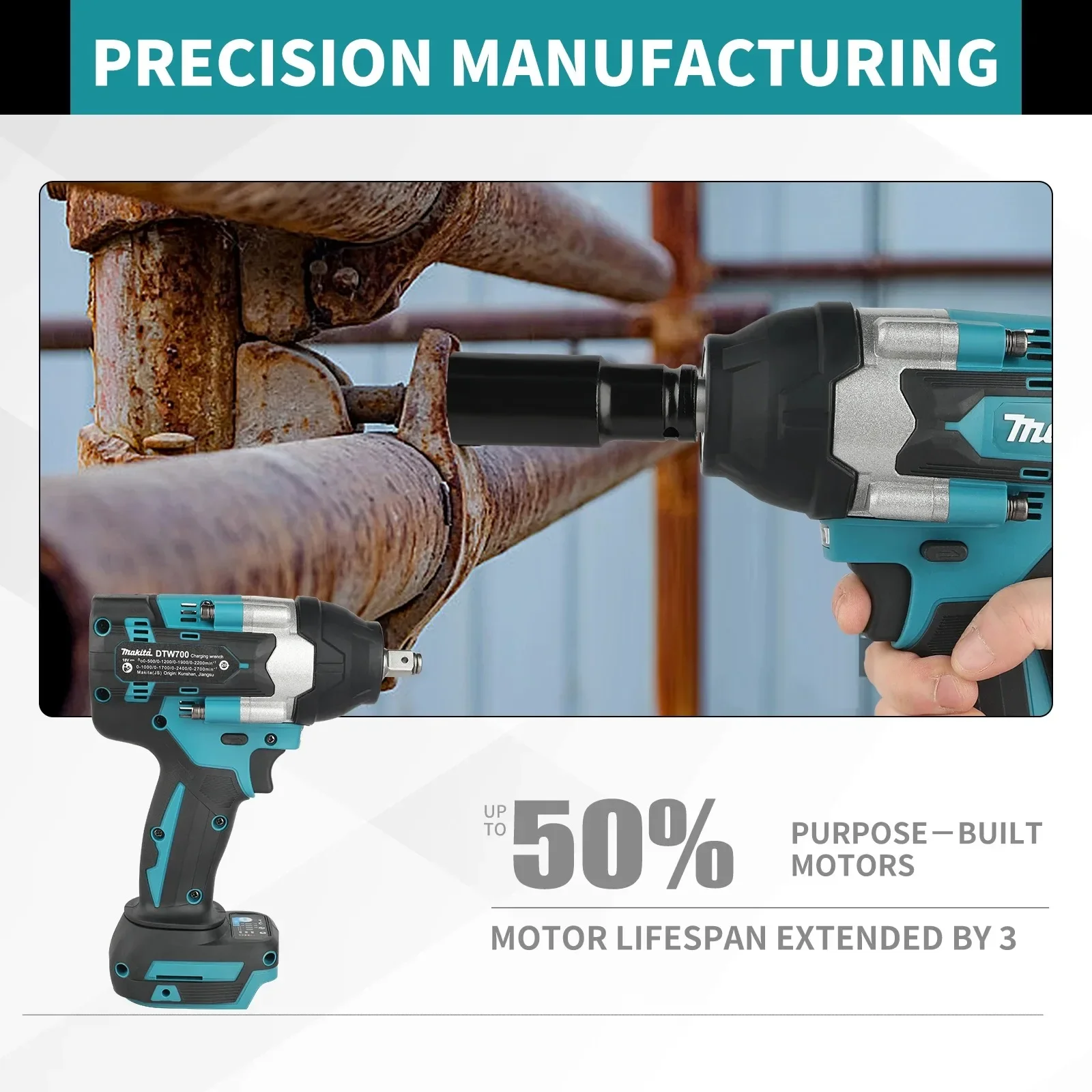 Makita DTW700 Cordless Drill Screwdriver Rechargeable Electric Torque Wrench Brushless High Torque Tools - view 6