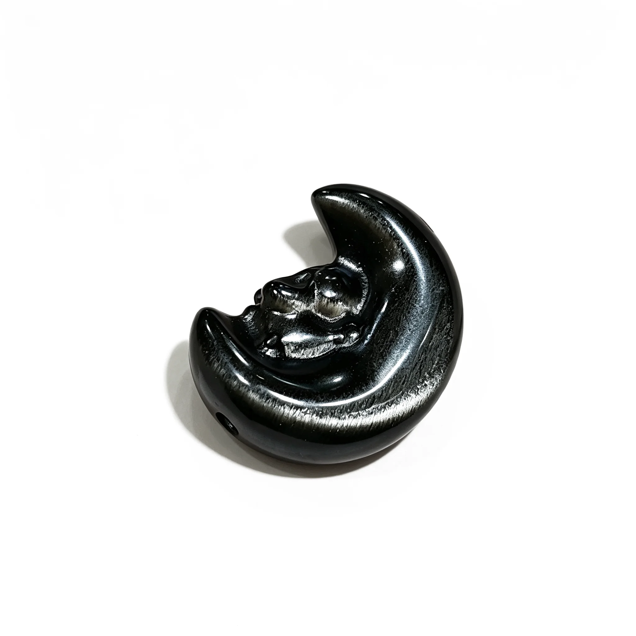 Natural Silver Obsidian Carved Moon Bunny Gemstone Beads 20mm Loose Focal Charm Bead 5Pcs Pack for Handcrafted Jewelry