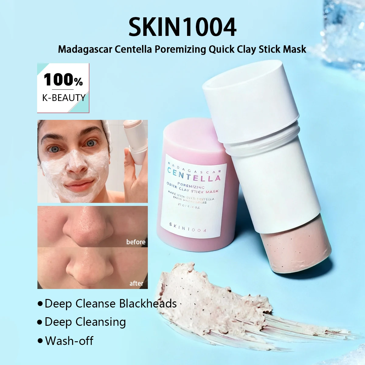 

SKIN1004 Madagascar Centella Poremizing Quick Clay Stick Mask, матирующая, интенсивное очищение пор, K-Beauty, корейская косметика