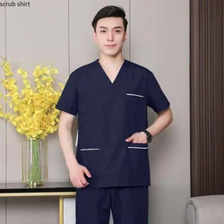 Medical Uniforms Men Scrub Top Surgical Overalls Short Sleeve Nursing Clothes V Neck Scrub Shirt Veterinary Workwear Dentistry