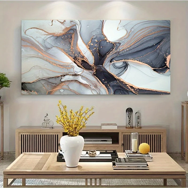 Canvas Poster, Abstract Wall art Pictures, Fantasy Decor, Gray Golden Print Line drawings, for Living Room Decor Bedroom, Office