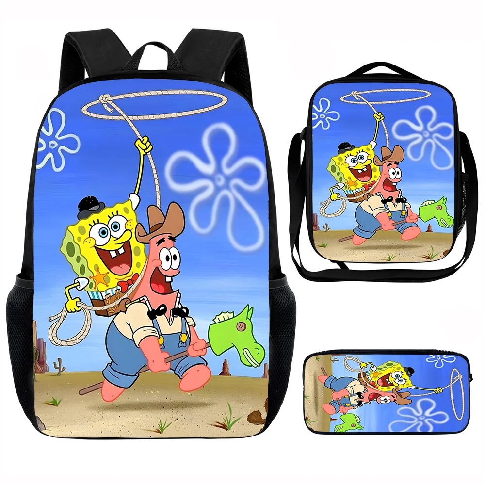 

Cute Cartoon S-spongeBobs S-squarePants Child School Backpack with Lunch Bags ,Pencil Bags ,School Bags for Boys Girls Best Gift
