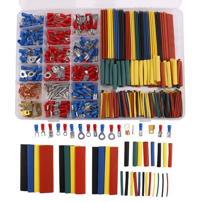 678Pcs Heat Shrink Tube Sleeving Set Car Electrical Wire Terminals Insulated Crimp Connectors Spade Set Kit with Plastic Box