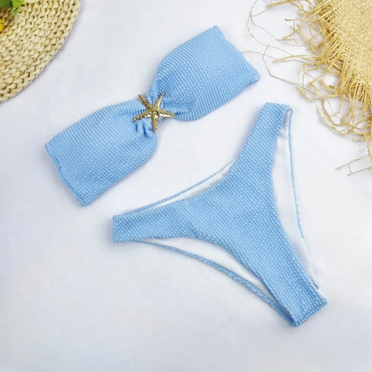 

New Starfish Accessories Sexy Bikini Wave Cloth Strapless Split Swimsuit for Women
