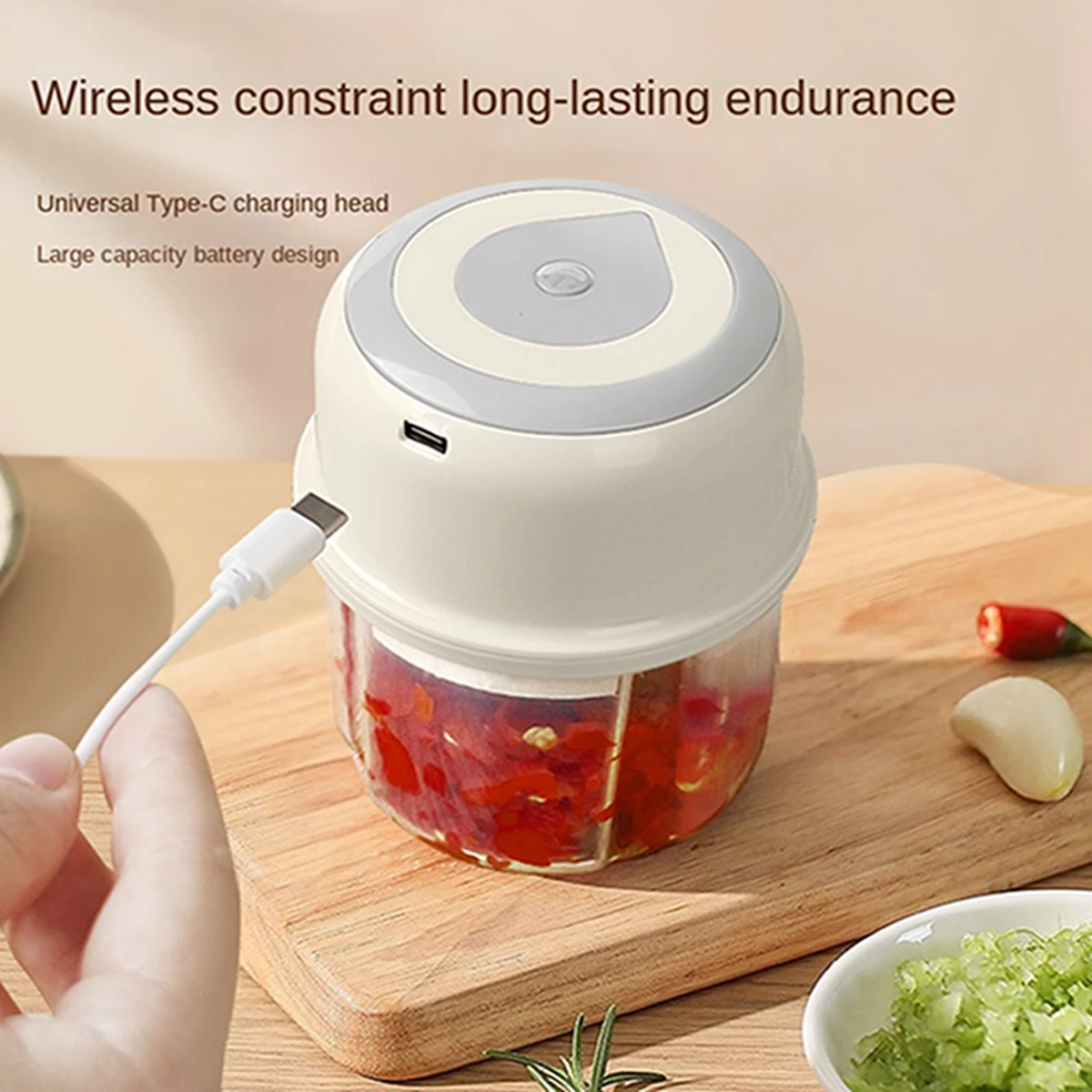 250ML Electric Garlic Chopper Mini Portable Vegetable Chopper, Wireless Food Processor Garlic Mincer for Onion Ginger Chili