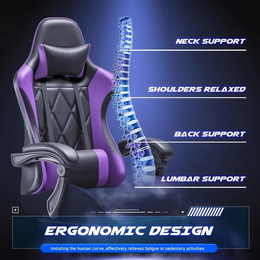 Ergonomic Gaming Chair with Built-in Footrest and Massage Lumbar Support for Extended Computer Use High Back Swivel Chair with
