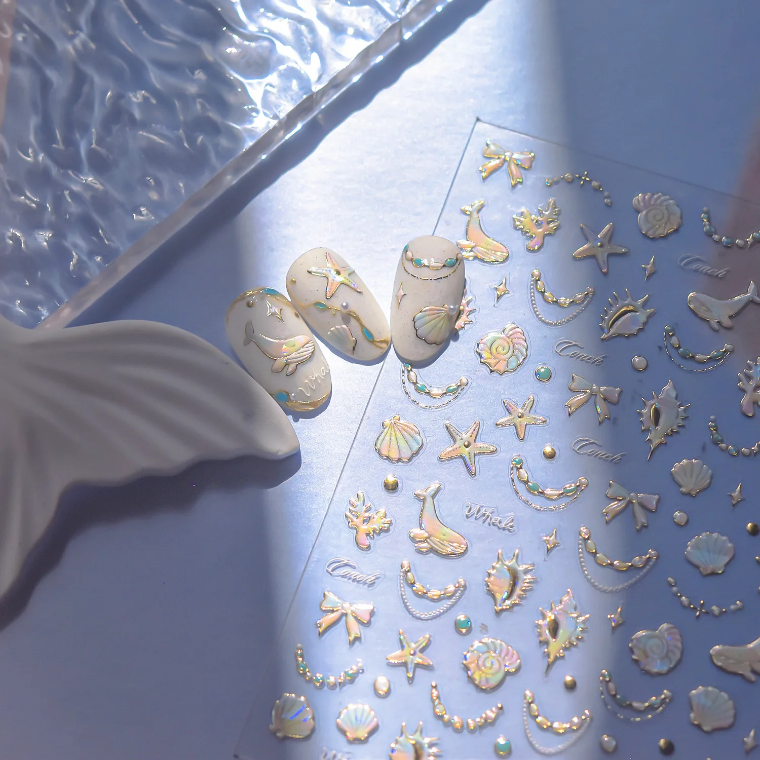 Colorido Flash Shell estrella de mar Coral pegatinas adhesivas de alta calidad para uñas calcomanías artísticas accesorios de manicura T-5074